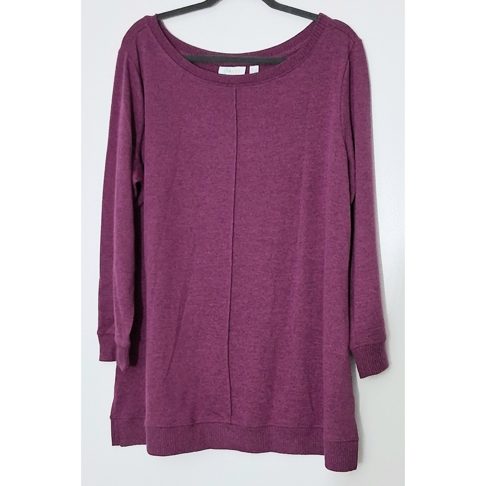 Denim & Co Tunic Size Large Petite Brushed Heavenly Jersey Boat Neck Pre-owned